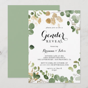 Tropical Gold Green Foliage Gender Reveal Party  Invitation