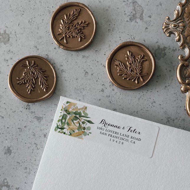 Tropical Gold Green Foliage Return Address Label (Creator Uploaded)