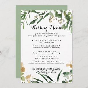 Tropical Gold Green Wedding Kissing Menu Game Card