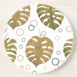 Tropical Gold: Monstera Leaf Watercolor Coaster