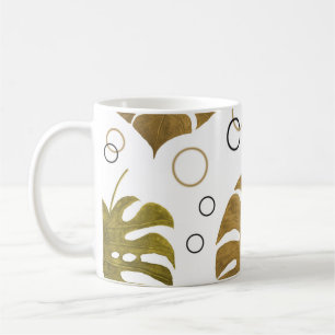 Tropical Gold: Monstera Leaf Watercolor Coffee Mug