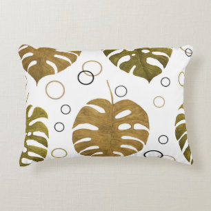 Tropical Gold: Monstera Leaf Watercolor Decorative Cushion