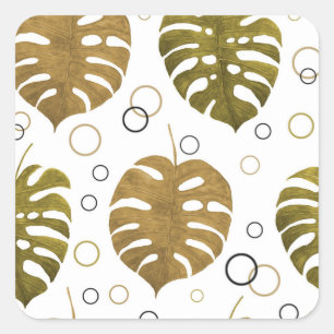 Tropical Gold: Monstera Leaf Watercolor Square Sticker