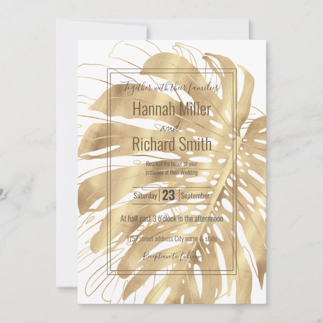 Tropical Gold Monstera Leaf White Design (Front)