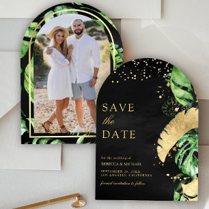 Tropical Gold Palm Arch Black Gold Wedding Photo Save The Date