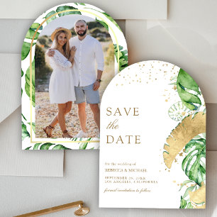 Tropical Gold Palm Arch Gold Wedding Photo Save The Date