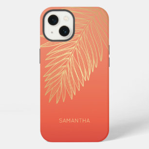 Tropical Gold Palm Leaf, Your Name, Red iPhone 13 Case