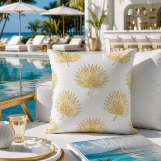 Tropical Gold Palm Leaves Cushion