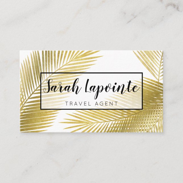 Tropical Gold Palm Leaves Elegant Design Business Card (Front)