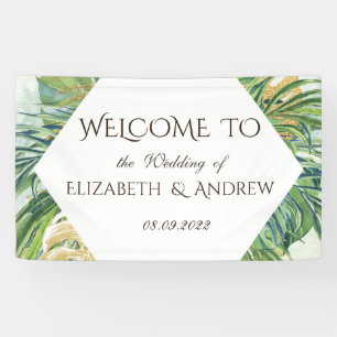 Tropical Gold Palm Leaves Summer Wedding Banner