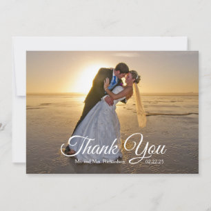 Tropical Gold Palm Tree Beach Wedding Photo Thank You Card