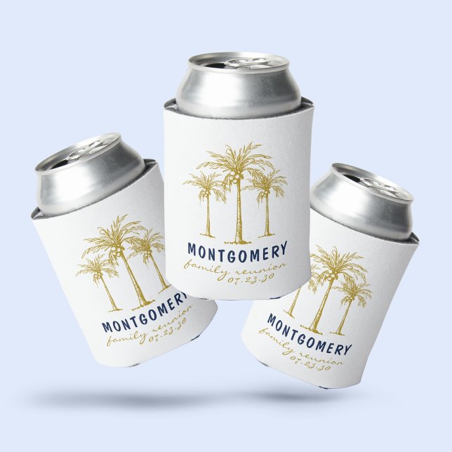 Tropical Gold Palm Trees Custom Family Reunion Can Cooler (Creator Uploaded)