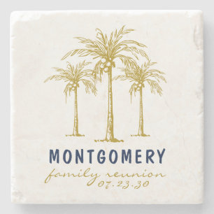 Tropical Gold Palm Trees Custom Family Reunion Stone Coaster