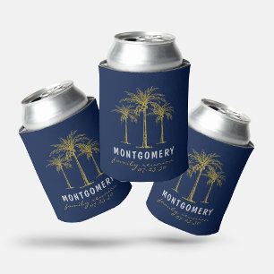 Tropical Gold Palm Trees Family Reunion Custom Can Cooler