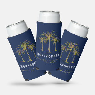 Tropical Gold Palm Trees Family Reunion Custom Seltzer Can Cooler