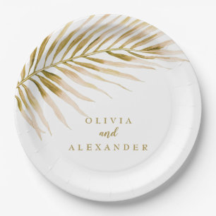 Tropical Gold Palm wedding Paper Plate
