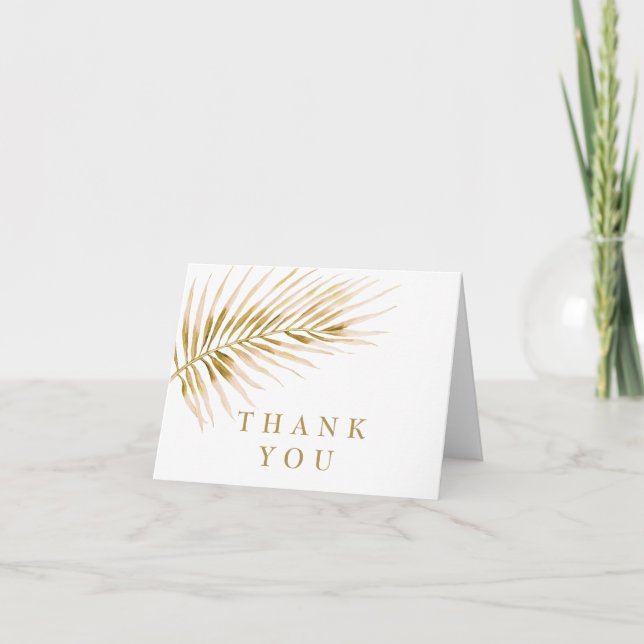 Tropical Gold Palm wedding Thank You Card (Front)