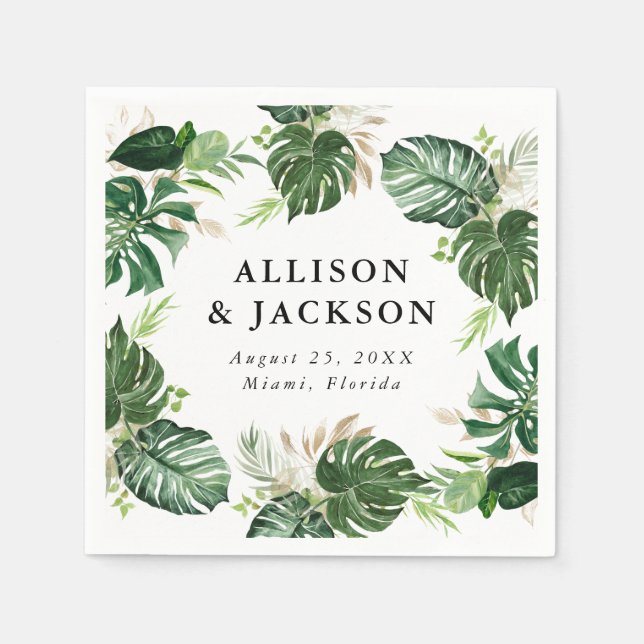 Tropical Gold | Personalised Wedding Napkin (Front)