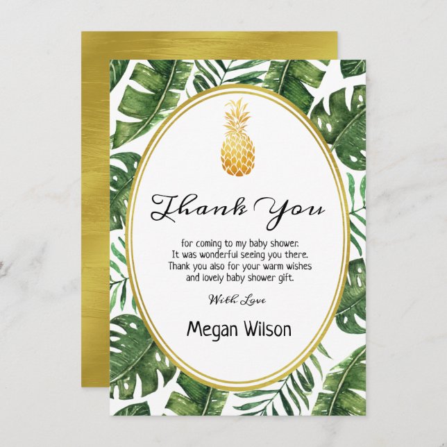 Tropical Gold Pineapple Baby Shower Thank You Card (Front/Back)