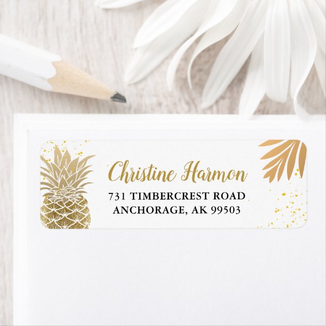 Tropical Gold Pineapple Beach Return Address Label (Insitu)