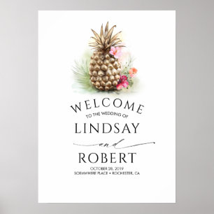 Tropical Gold Pineapple Beach Wedding Poster