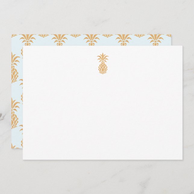 Tropical Gold Pineapple Blue  Thank You Card (Front/Back)
