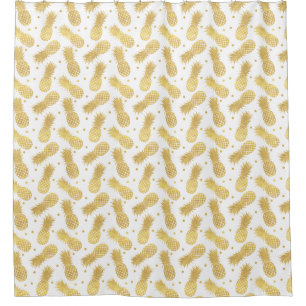 Tropical Gold Pineapples and Confetti Dots Shower Curtain