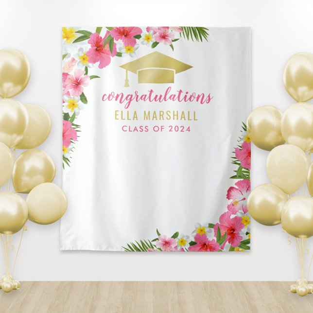 Tropical Gold Pink Congratulations Grad Backdrop Tapestry (Creator Uploaded)