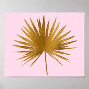 Tropical Gold Sabal Palm Leaf Rose Gold Pink Poster