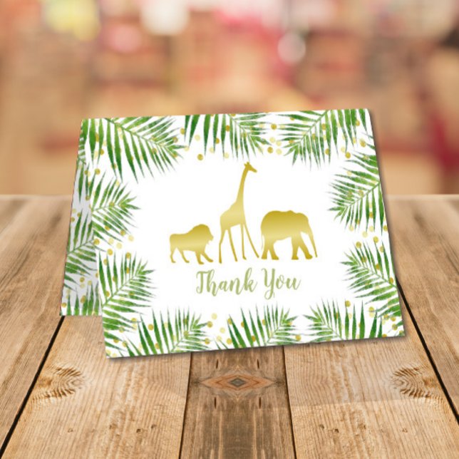 Tropical Gold Safari Animals Baby Shower Thank You Card (Creator Uploaded)