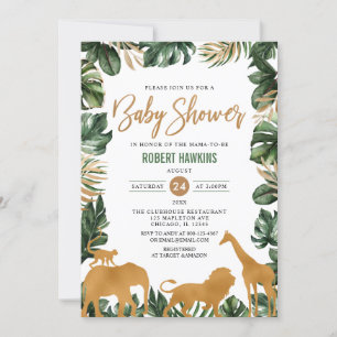 Tropical  Gold Safari Animals Jungle Baby Shower Invitation