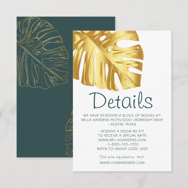 Tropical Gold Wedding Details Invitation (Front/Back)