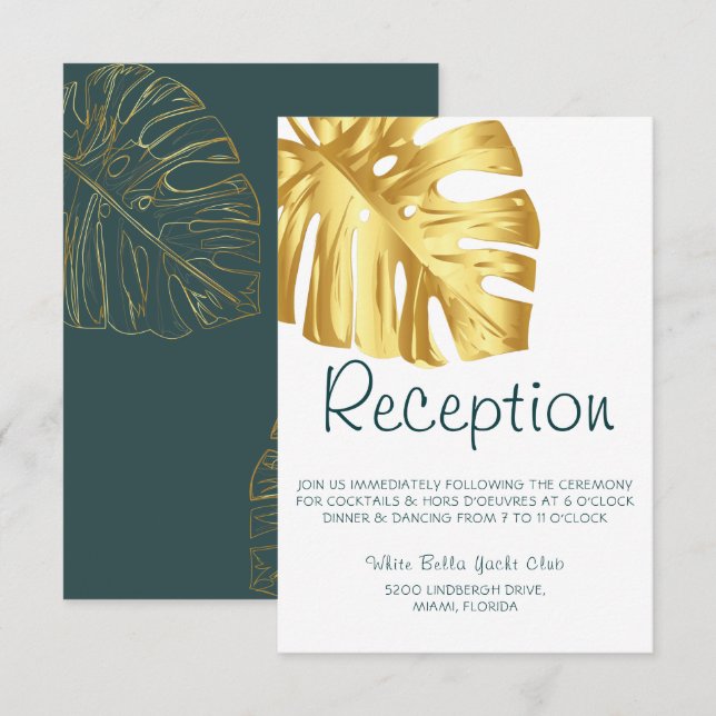 Tropical Gold Wedding Reception Invitation (Front/Back)