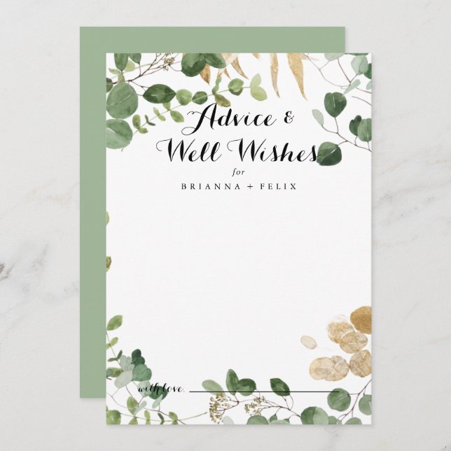 Tropical Gold Wedding Well Wishes Advice Card (Front/Back)