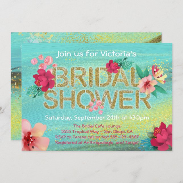 Tropical Golden Breeze Bridal Shower Invitation (Front/Back)