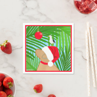 Tropical Golden Dog Santa Seagull Christmas Napkin