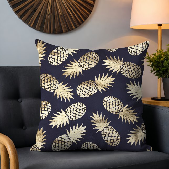 Tropical Golden Pineapple Girly Chic Pattern Cushion (Creator Uploaded)