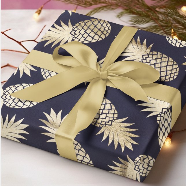 Tropical Golden Pineapple Girly Chic Pattern Wrapping Paper (Creator Uploaded)