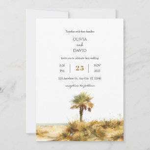 Tropical Golden Sand Dune Palm Tree Beach Wedding  Invitation