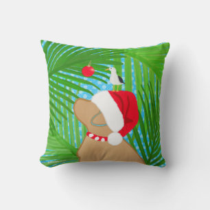 Tropical Golden Santa Seagull Christmas Cushion
