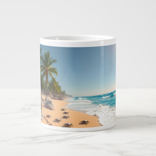 Tropical Golden Shell Beach Chic Large Coffee Mug (Front)