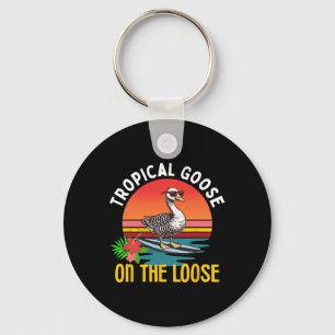 Tropical Goose On The Loose Funny Surfing Goose De Key Ring