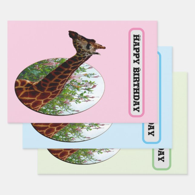 "Tropical Grace: Giraffe Popout Art with Hibiscus Wrapping Paper Sheet (Set)