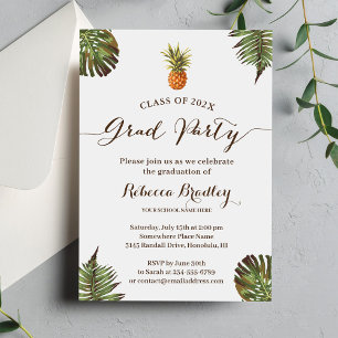 Tropical Graduation Party Luau Pineapple Leaves Invitation