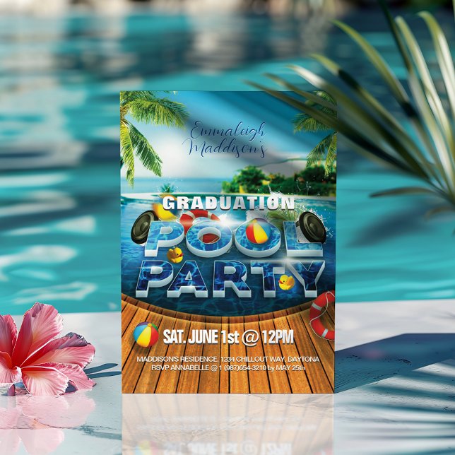 Tropical Graduation Pool Party Event Invitation (Creator Uploaded)