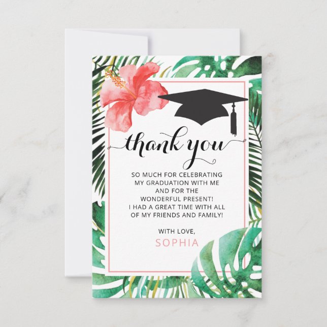 Tropical Graduation Thank You Card with Photo (Front)
