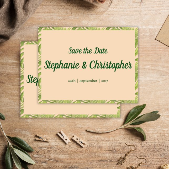 Tropical Green and Blush Wedding Announcement Postcard (Creator Uploaded)