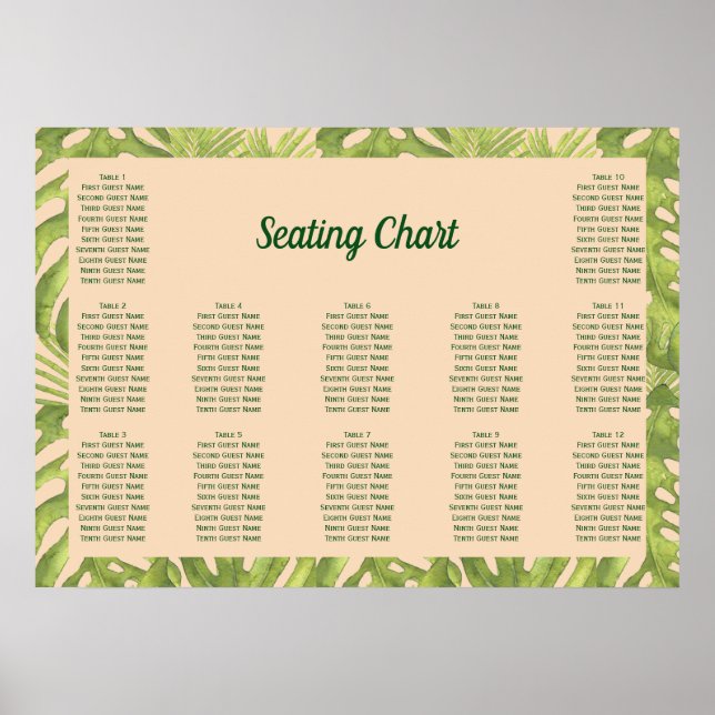 Tropical Green and Blush Wedding Poster (Front)