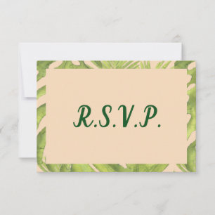 Tropical Green and Blush Wedding RSVP Card