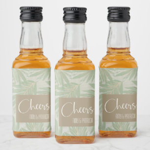 Tropical Green and Gold Leaves on Sage Mini Liquor Bottle Label